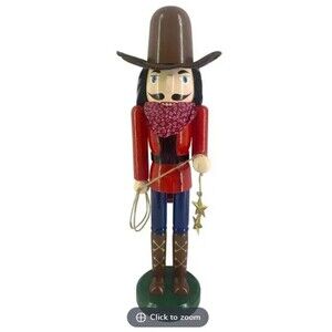 Wooden Christmas Nutcracker,15",WHITE COWBOY IN RED &BLUE WITH LASSO W/STARS,ATH